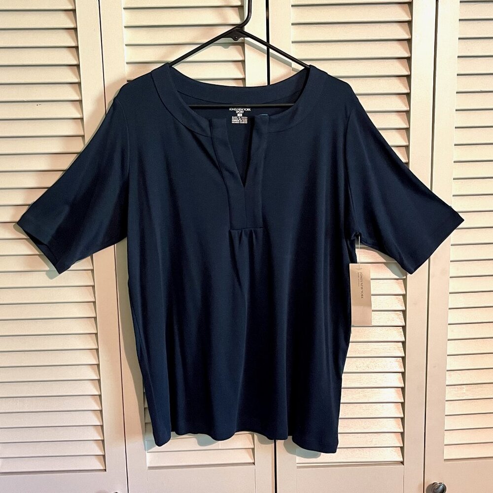 Jones New York Sport Tunic / Top * Size 1X (14-16) * Navy Blue * Short Slv * New
